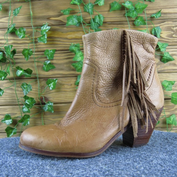 Sam Edelman Louie Womens Brown Leather Fringe Ankle Boots Booties Size 9 - Picture 1 of 8